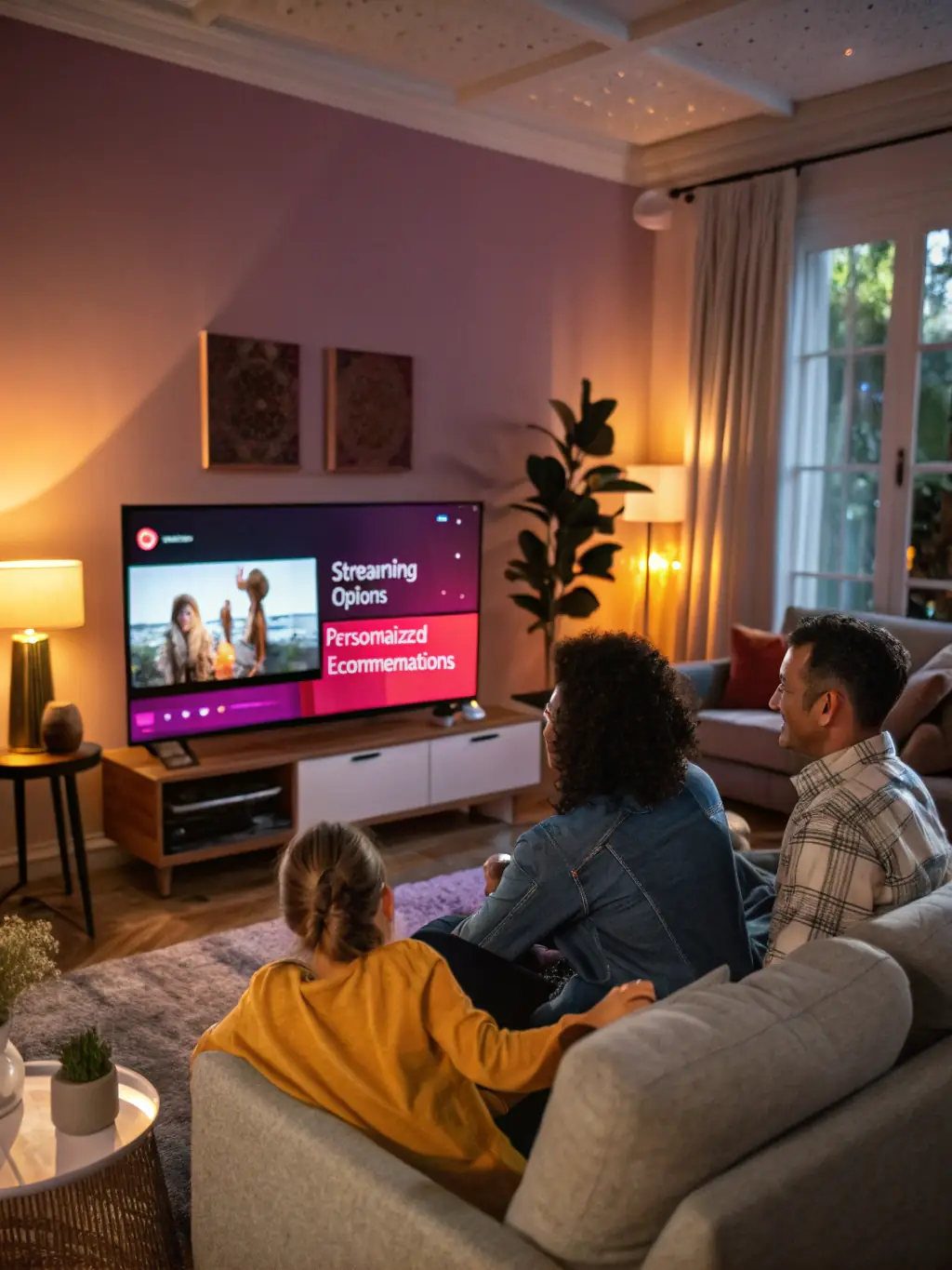 A modern TV app interface displayed on a smart TV, showcasing NextOrbit's expertise in developing applications for television platforms.